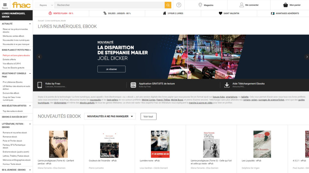 Capture du site internet de la Fnac pour acheter des ebooks